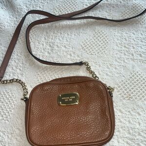 Michael Kors Brown and Gold Crossbody Bag with Pebbled Leather